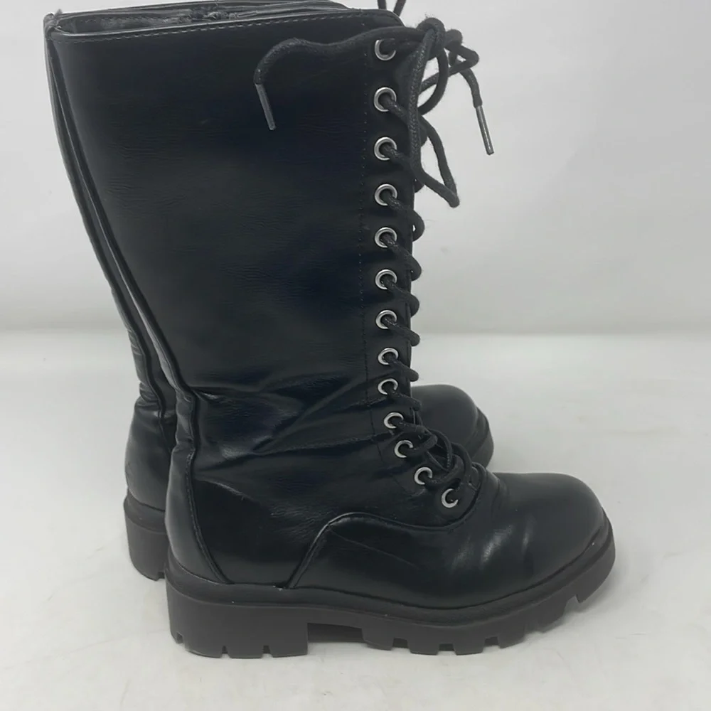 Steve Madden Girl’s Black Moto Lace-Up Boots Size 1 Excellent Condition